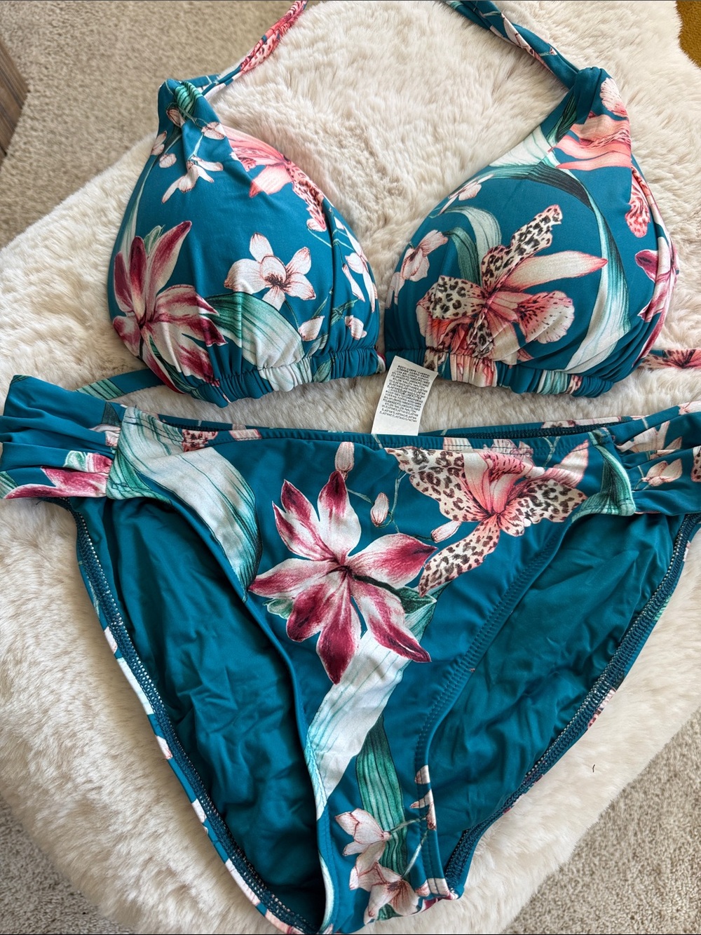 La Blanca Teal Floral Bikini Bottoms with Pink and Leopard Accents